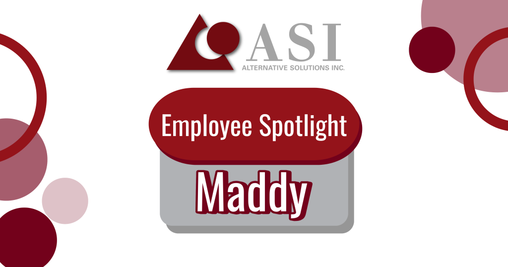 Graphic with the words "Employee Spotlight: Maddy" underneath the ASI logo